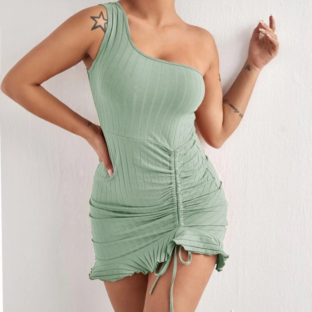 Mint green one shoulder dress